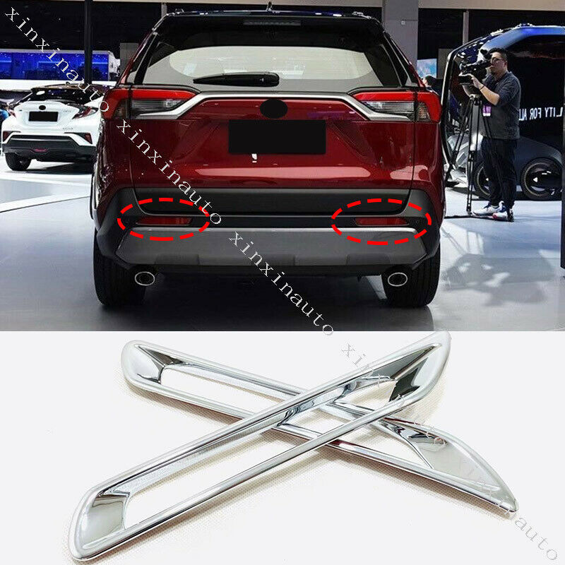 ABS Chrome Rear Bumper Fog Light Frame Cover Trim 2pc for Toyota RAV4 2019-2023