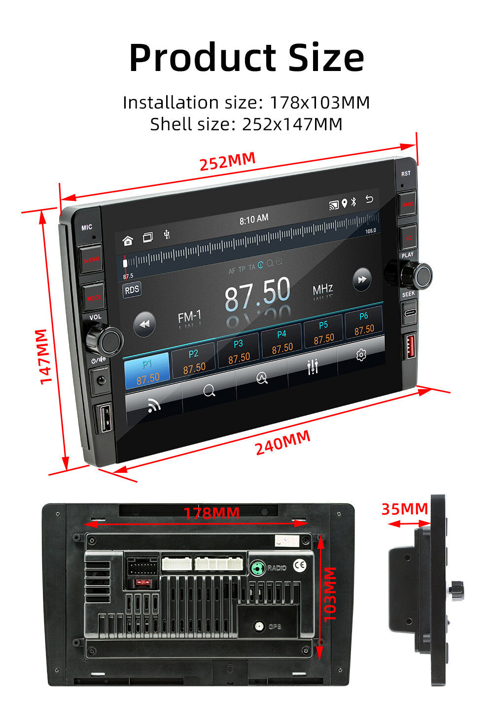 9in Double 2 Din Android Car Stereo Radio GPS Wifi For Carplay Android Auto Cam