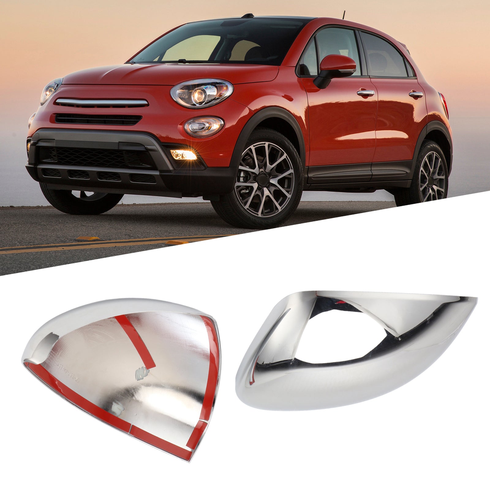 Auto 2Pcs Rear View Mirror Covers Chrome Glossy Back Adhesive For 500X 20142019