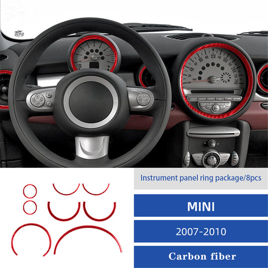 Red Carbon Fiber Dash Speedometer Air Vent Trim Cover for MINI Cooper 2007-2011