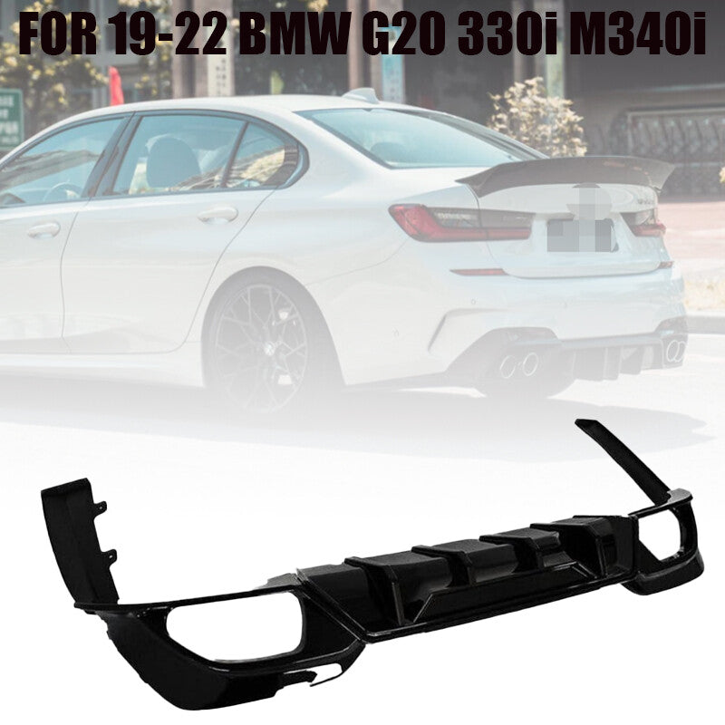 REAR DIFFUSER W/ CORNER SPATS FOR 19-22 for BMW G20 330i M340i CTM STYLE GLOSS BLACK
