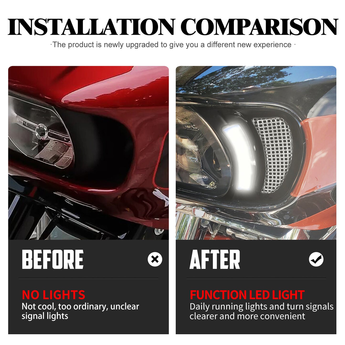 Headlight Vent Accent w/ Chrome Grille LED Light Fit for Harley Road Glide 15-23