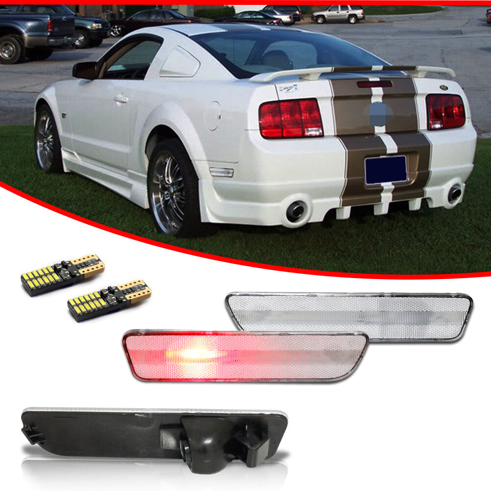 Transparent lens for 2005-2009 for Ford for Mustang red LED rear bumper side marker lights.