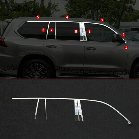 18X for LEXUS LX570 2016-2021 Chrome Door Window Sill Strips  Pillar Posts Trim