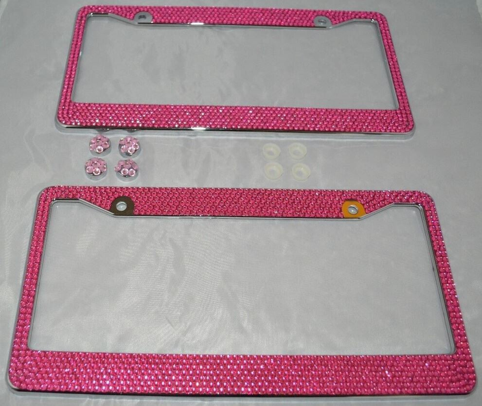 Car license plate frame cover for trunk, pink glitter crystal, suitable for GimCyber 2-piece set.