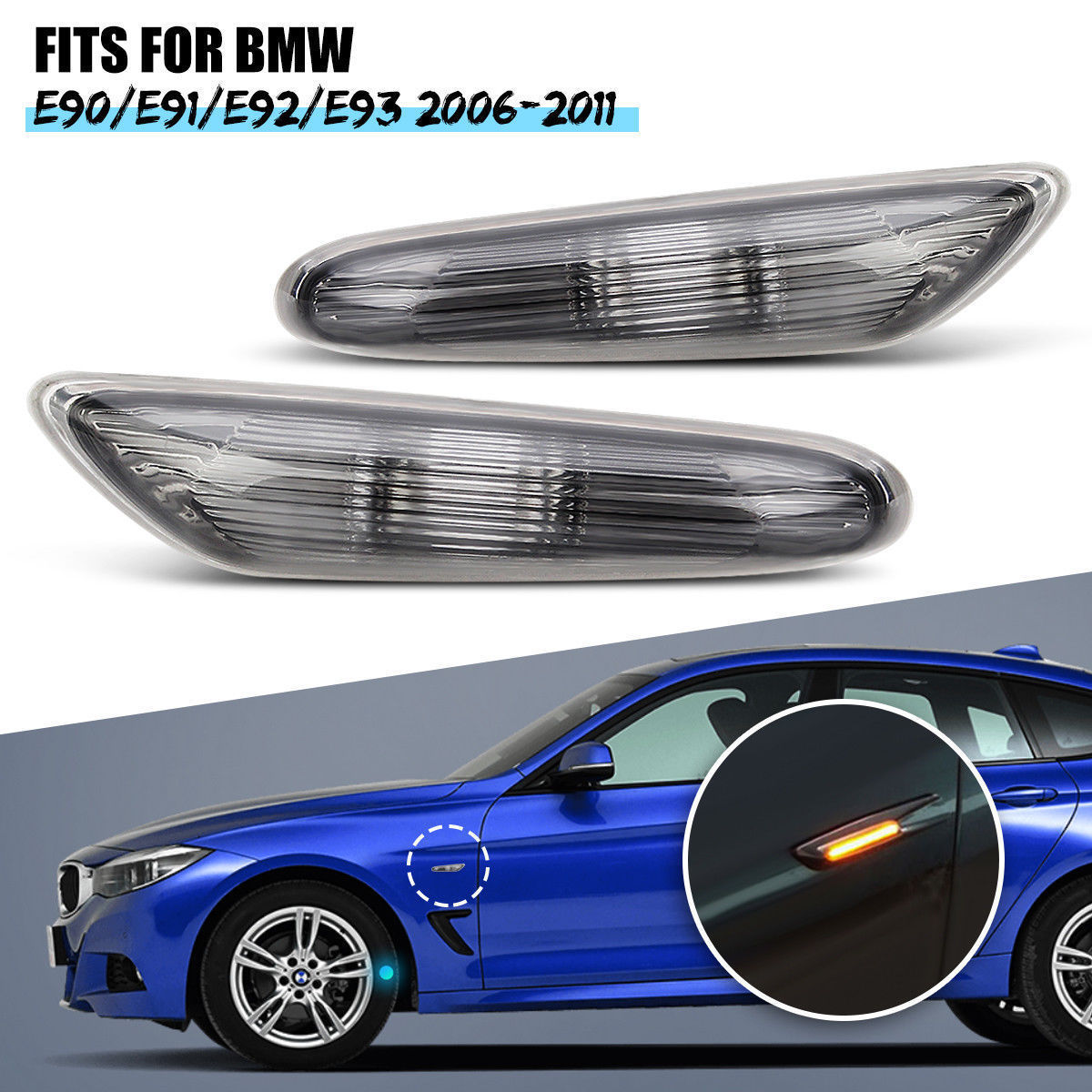 2X Side Marker Turn Signal Lights Replacement for BMW E90/E91/E92/E93 2006-11 L60