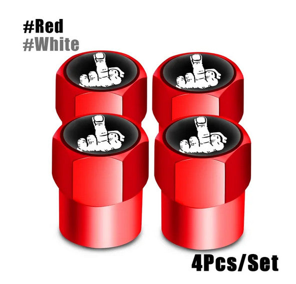 4-piece car tire valve cover rod air dust cover, premium metal, red and white, suitable for Mazda and for Kia .