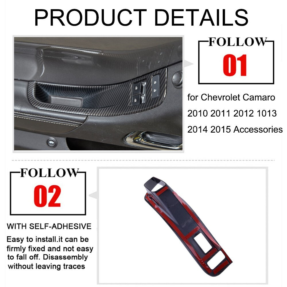 Carbon Fiber Window Lift Switch Panel Cover Trim for Chevrolet Camaro 2010-2015
