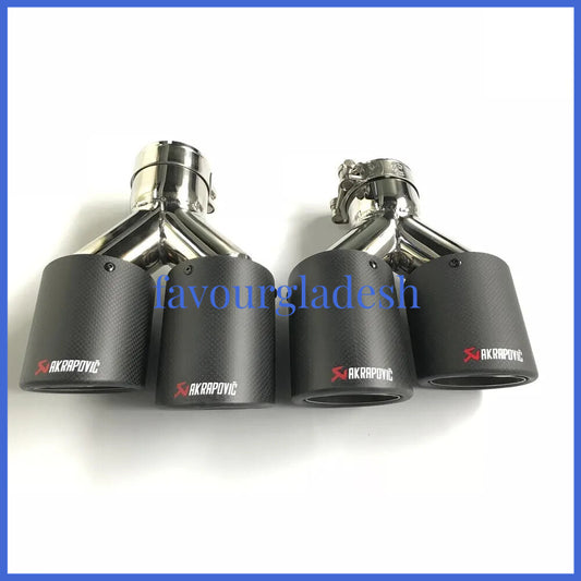 2PCS: ID:2.5(63mm) OD:4.5(114mm) Akrapovic Carbon Fiber Exhaust Tip Dual Pipe