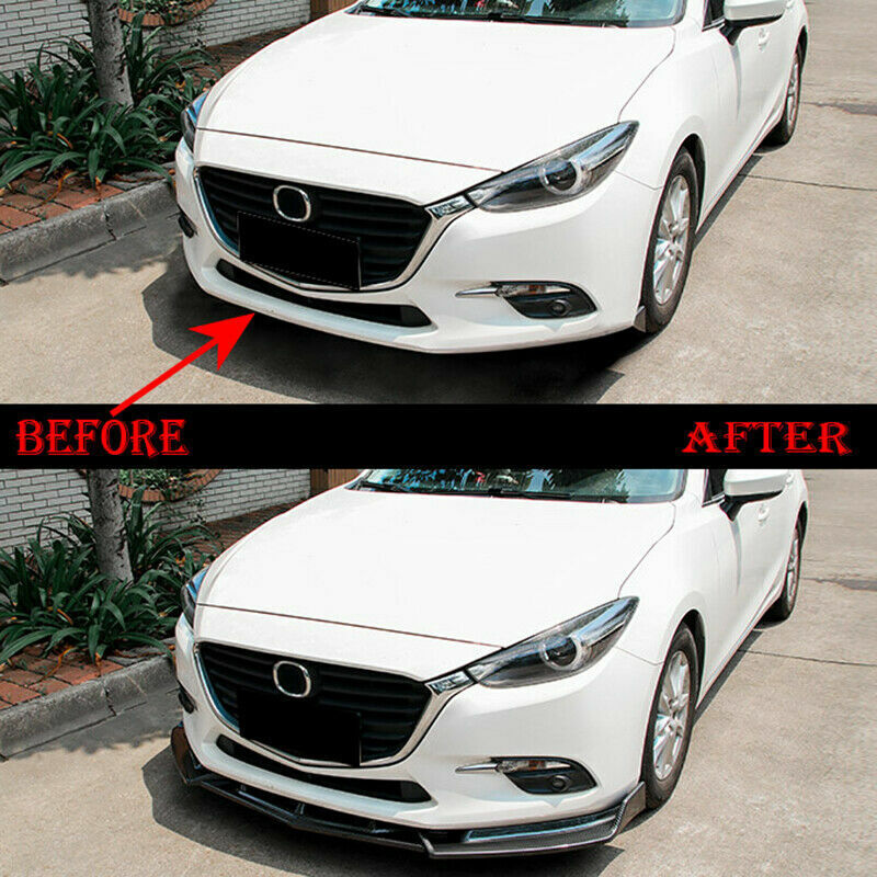 3x for Mazda 3 Axela 2014-18 Carbon Fiber ABS Front Bumper Lip Chin Spoiler Set