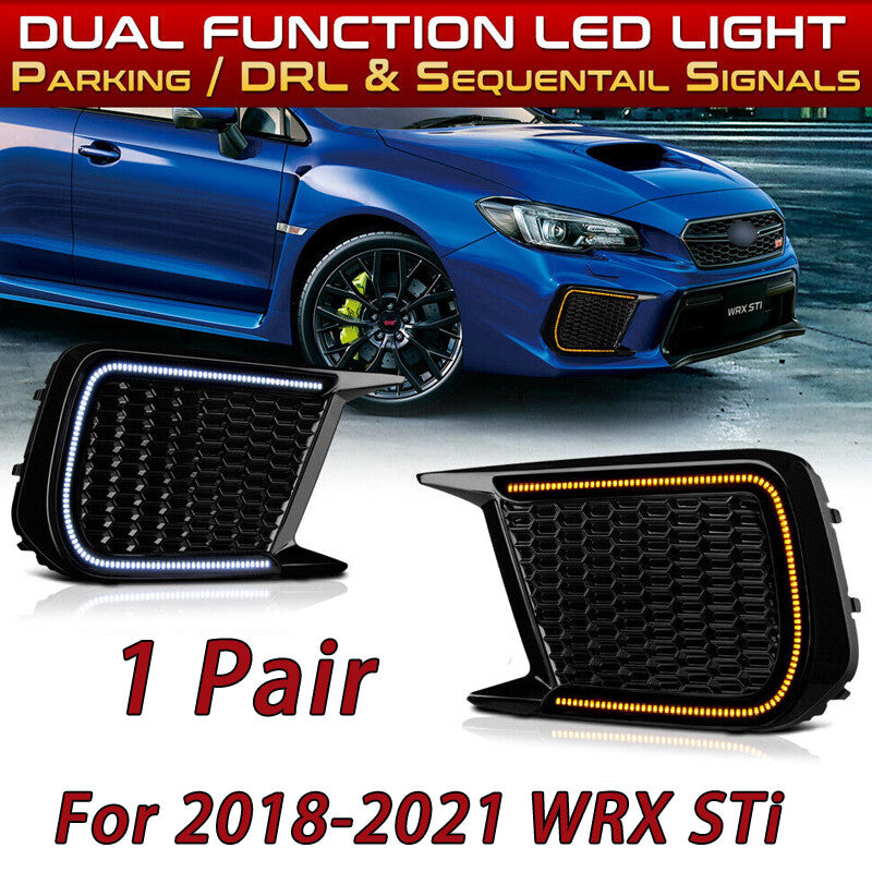 Switchback Sequential Smoked LED Fog Lamp Cover Bezel DRL For 2018-2021 WRX STi