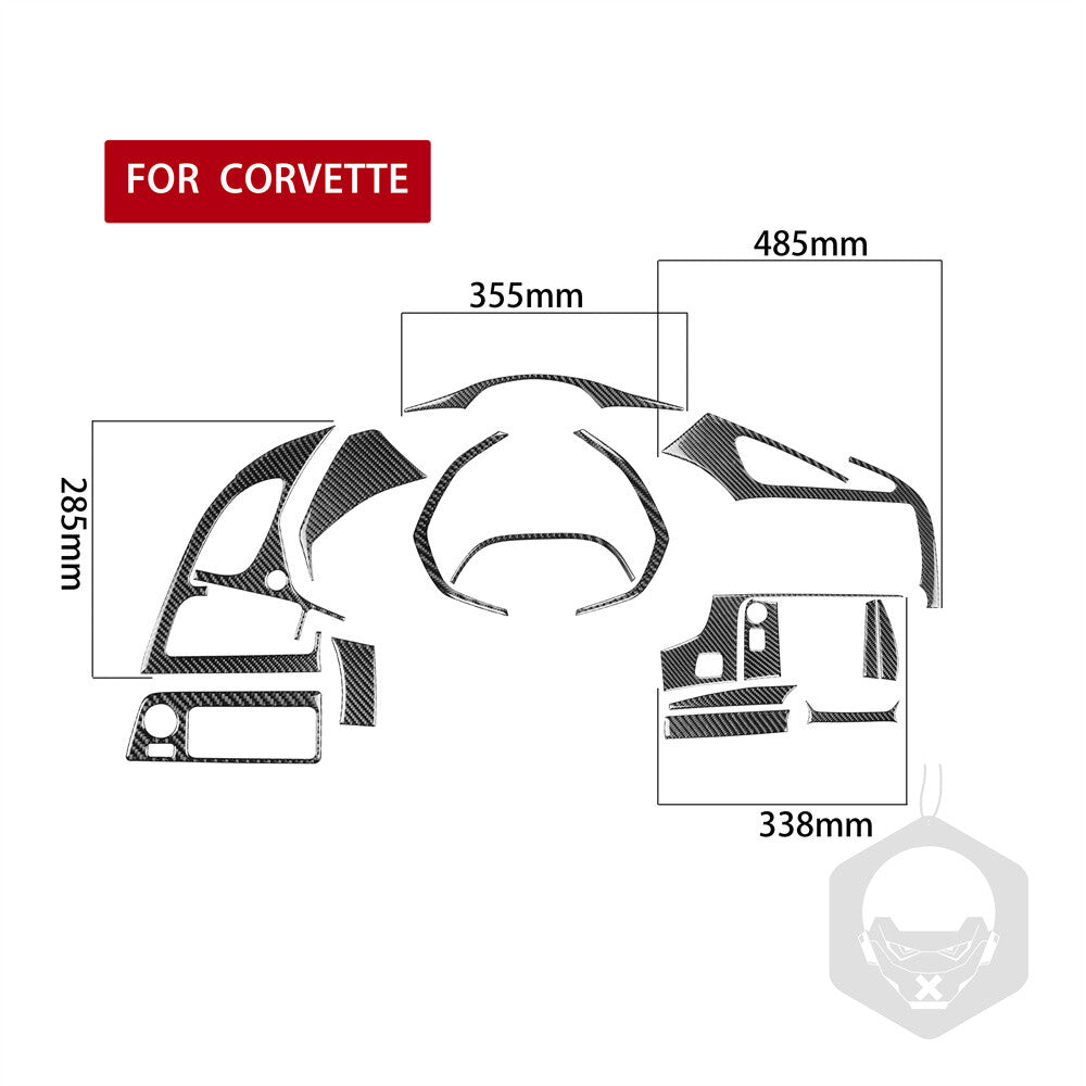16Pcs for Corvette C7 2014-19 Carbon Fiber Full Kit Dashboard Interior Trim Set