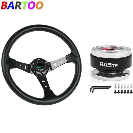 Aluminum 6 Hole Drifting Racing Steering Wheel 14 +Quick Release Adapter Black