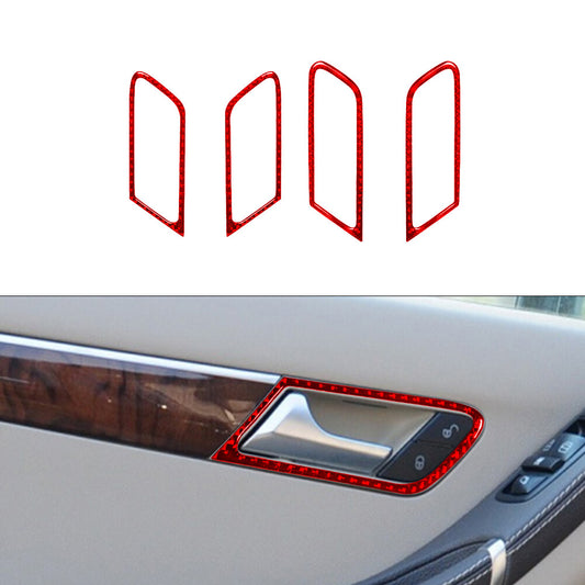 4X Red Door Handle Frame Trim Cover Carbon Fiber for Mercedes R-Class 2009-2012