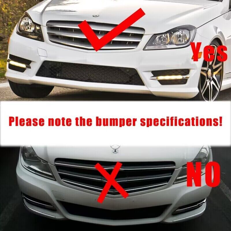 1Pair For 2012-2014 for Mercedes-Benz W204 C-Class Front Bumper LED DRL Fog Lamp