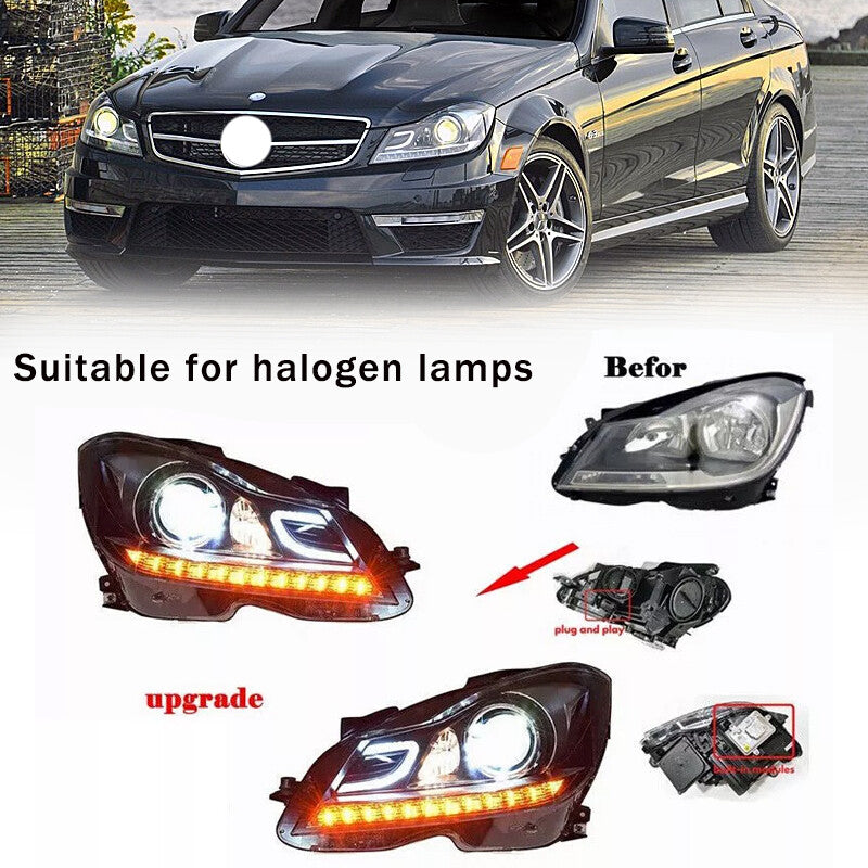 for Mercedes W204 2011-2014 Upgrade LED DRL Headlights C63 Style Headlamp Pair