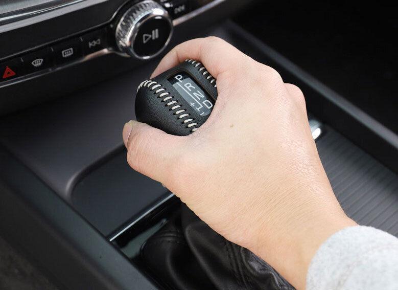for Volvo XC90 2016-2022 Black White Leather Console Gear Shift Knob Cover Trim