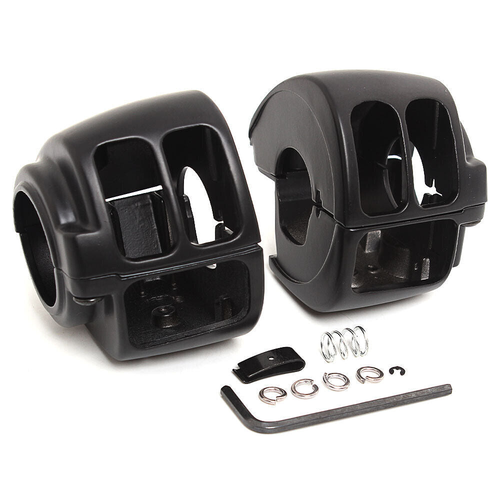 Black Handlebar Control Switch Housing Cover +6PCS Buttons Cap for Harley Dyna