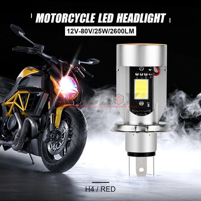 H4 LED Motorcycle Headlight 2600LM Bulb 6000K Hi/Lo Beam With Red Angel Eyes