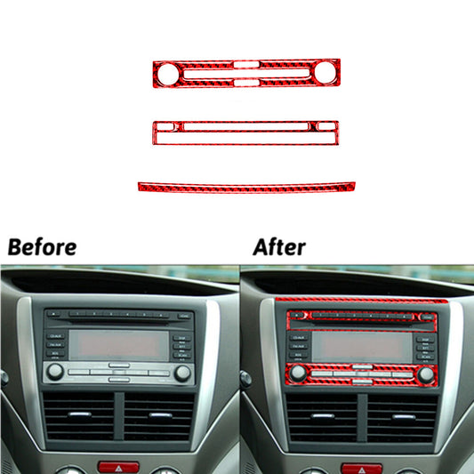 3x Red Carbon Fiber Interior CD Console Cover Trim for Subaru Forester 2009-2013