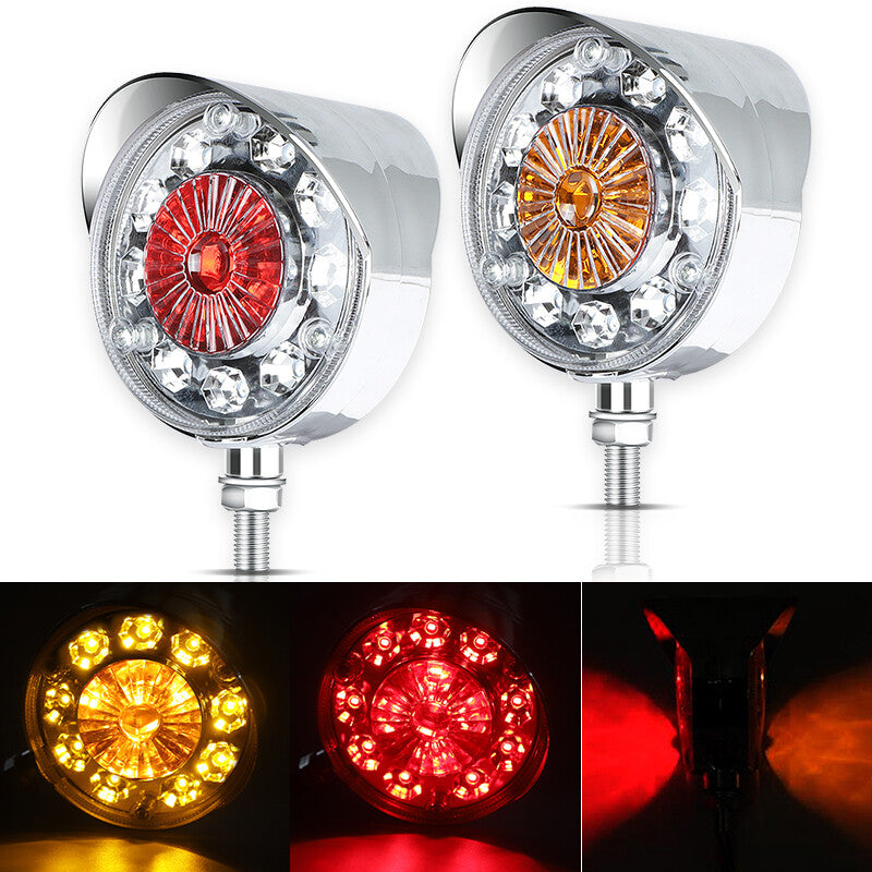 2X Round LED Pedestal Fender Truck Trailer Double Face Turn Signal Brake Lights