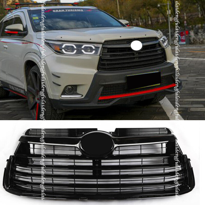 for Toyota Highlander 2014-2016 Front Bumper Grill Gloss Black Grille Decor trim