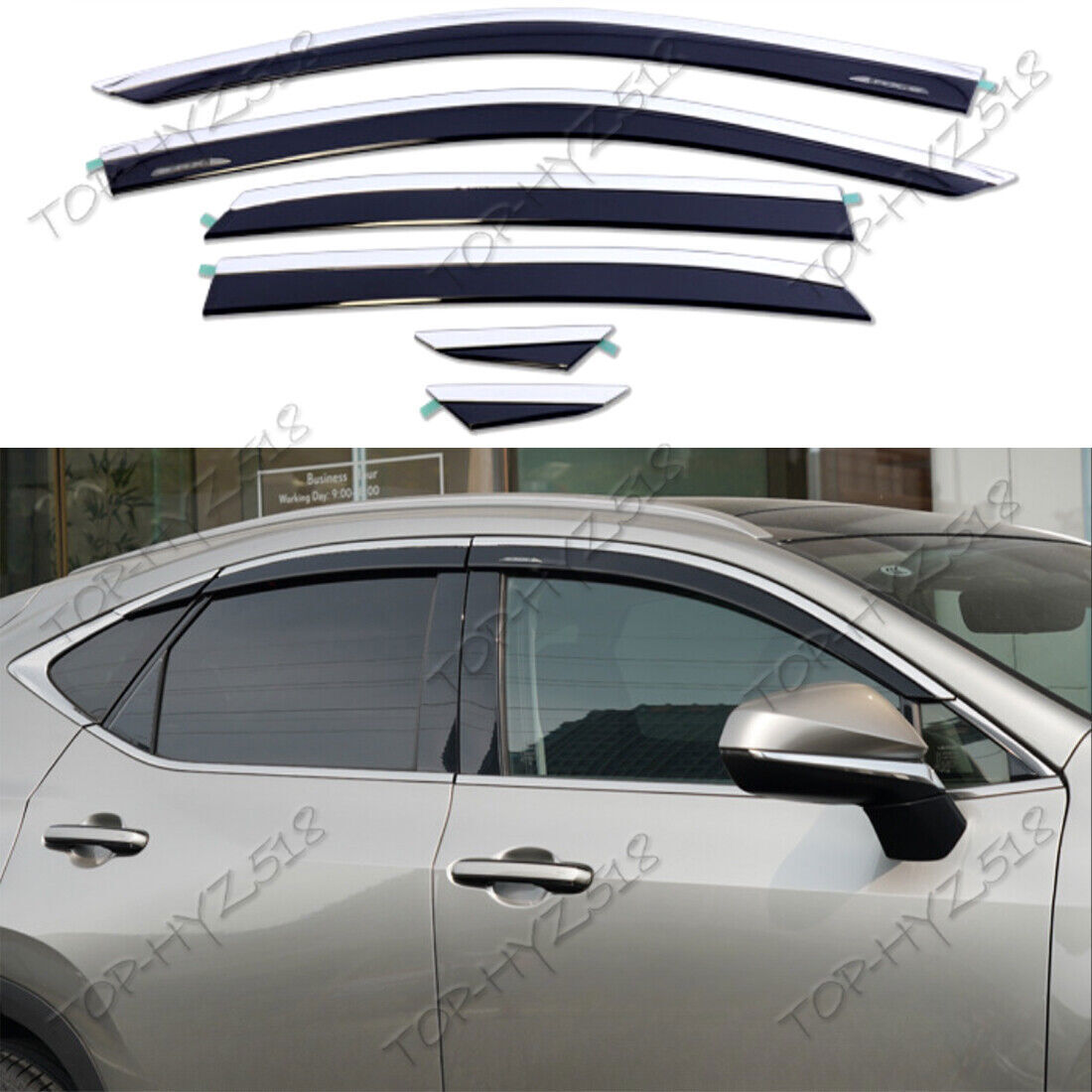 W/Chrome Cover Window Visor Vent Shades Sun Rain Guards for Lexus RX 2023-2024
