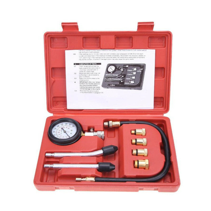 Car Compression Tester Pressure Gauge Tester Petrol Gas Engine Cylinder Adapter