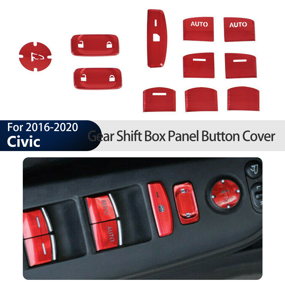 for Honda for Civic 10th 2016-2020 Door Window Lift Switch Sequin Red Lid Cover Trim