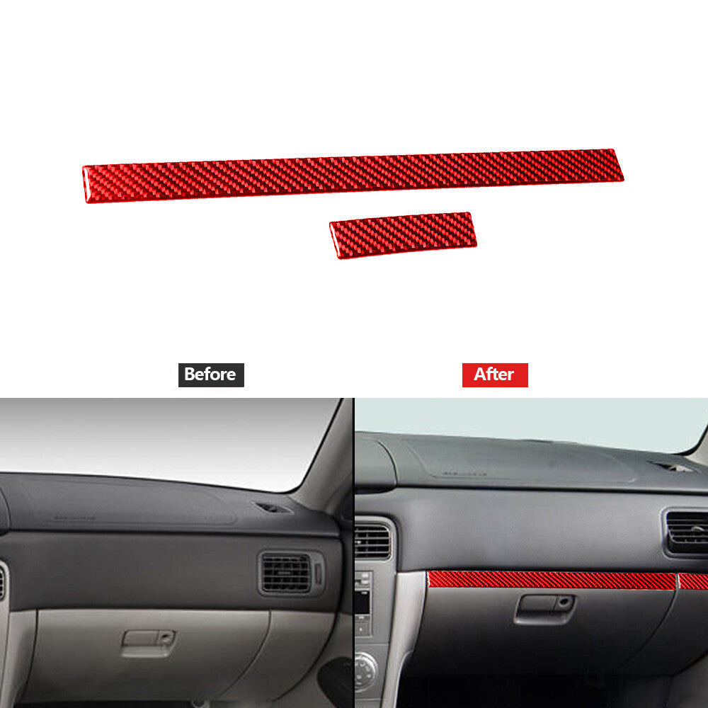 2Pcs Red Carbon Fiber for Co -pilot Strip Trim Cover for Subaru Forester 2005-2008