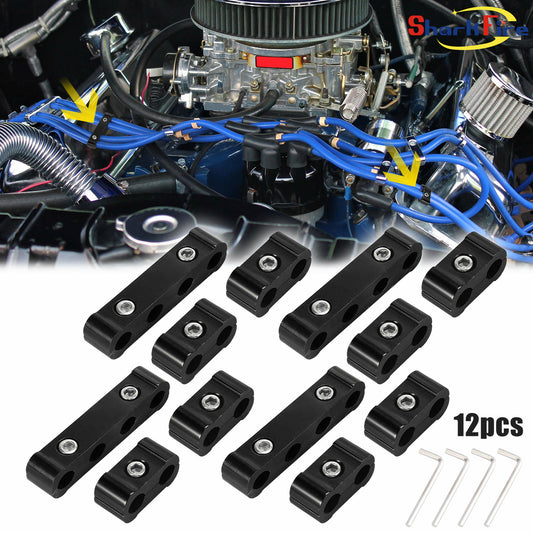 12-Piece Spark Plug Wire Separator Clips (8mm, 9mm, 10mm) for Racing - Black