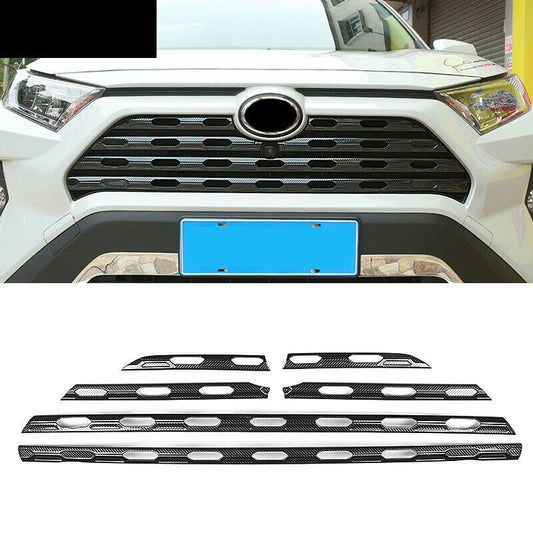Carbon Fiber Black Center Grille Grill Cover Trim 6pcs for Toyota RAV4 2019-2023