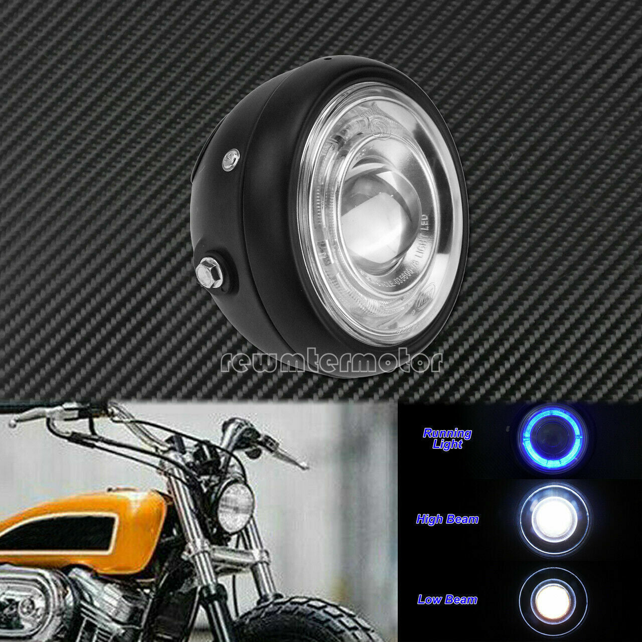 6 Front Headlight Grill Blue Halo Lamp Fit for Harley Cafe Racer Bobber Custom