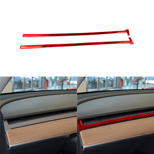Red Carbon Fiber Dashboard Decal Strip Cover Trim for Tesla for Model Y 3 2017-2022