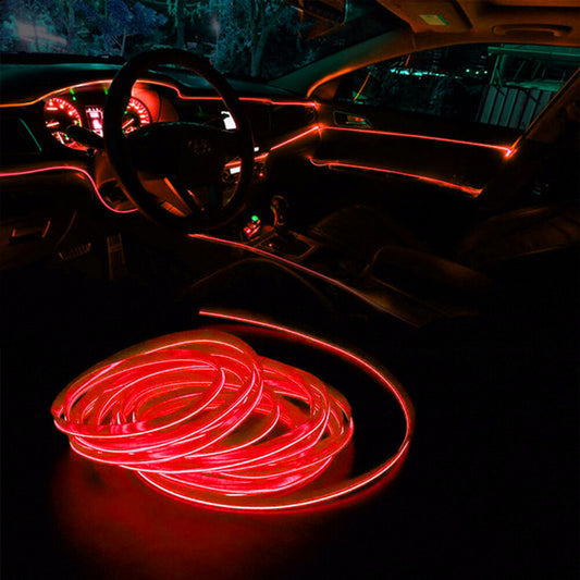 Red 2M Car Interior LED Neon Lights Decor Atmosphere El Wire String Strip Lamp