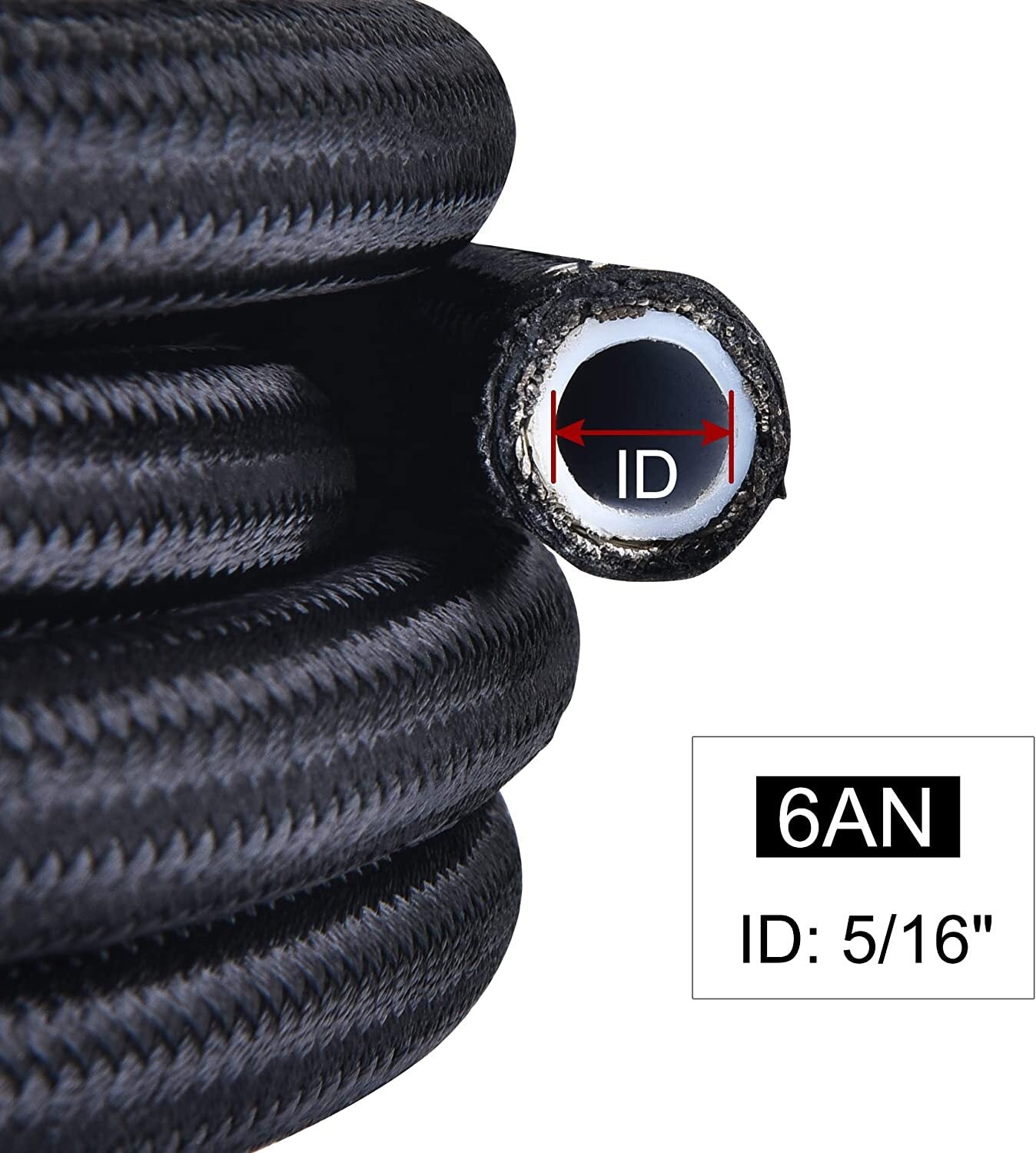 6AN-AN6 Black 33ft Nylon Braided PTFE Fuel Line 20 Fitting Hose Kit for E85