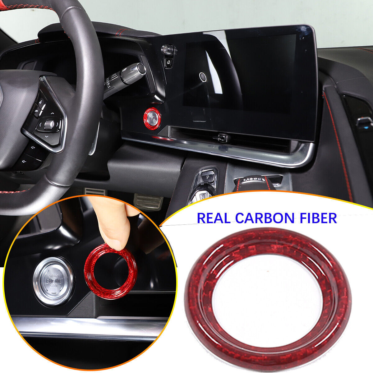 Red Carbon Fiber Push To Start Button Cover Trim for Corvette C8 (Outer Ring)