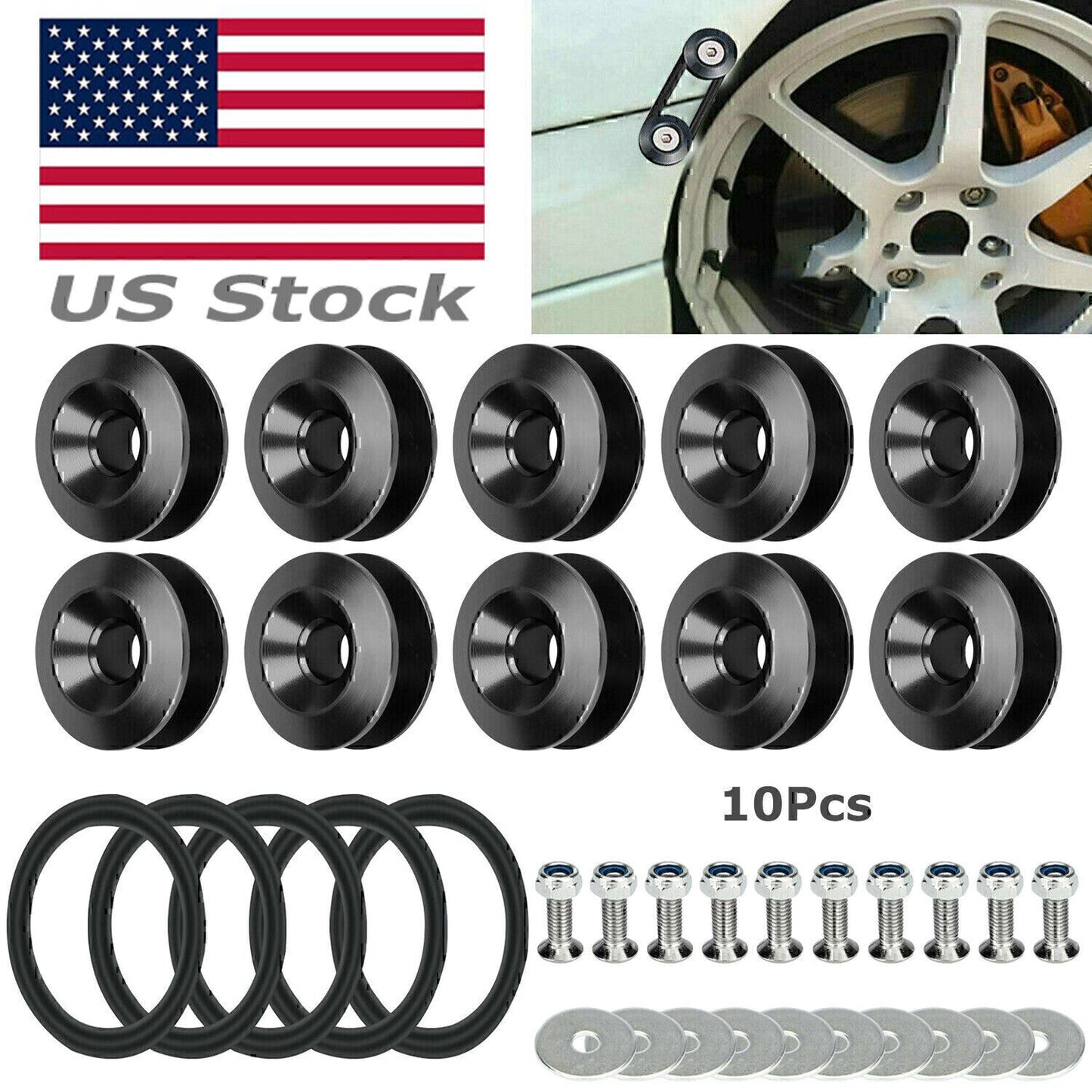 10pcs Set Aluminum Car Quick Release Fasteners Bumper Trunk Fender Hatch Lids