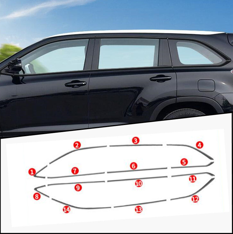 2015-2019 for Toyota Highlander Black S.Steel Side Window Frame Strip Trim Cover