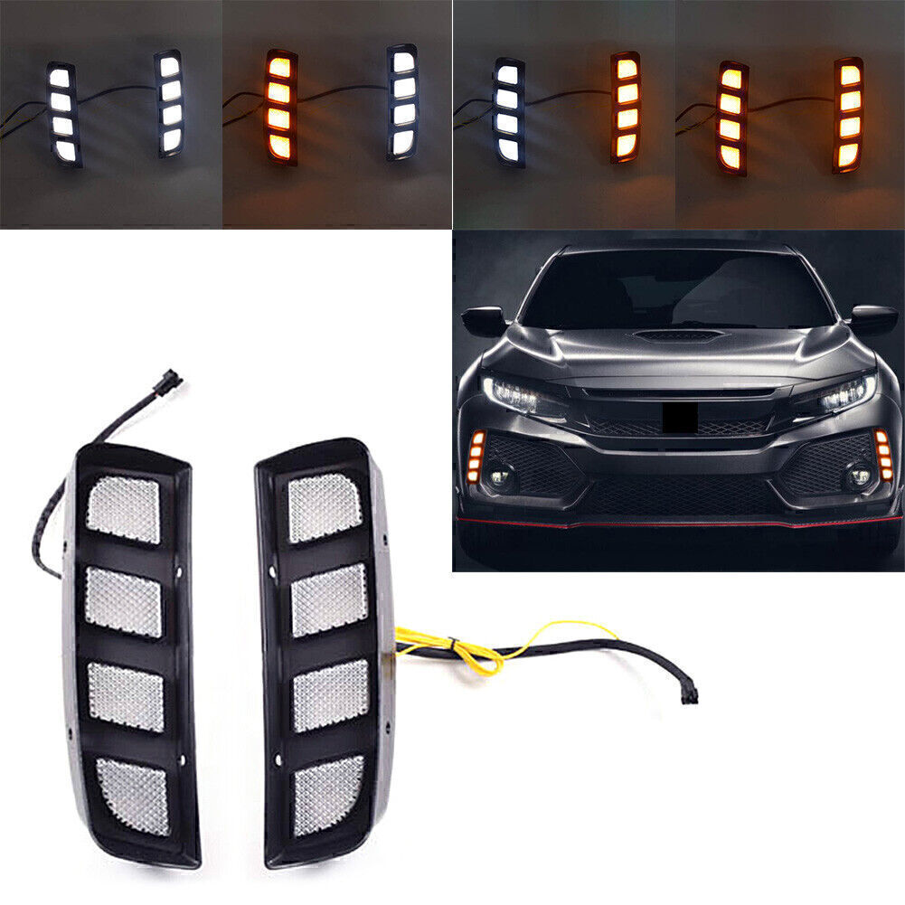 Fit for Honda for Civic 2016-19 TYPE R Daytime Running Fog Light Turn LED DRL bi-colour