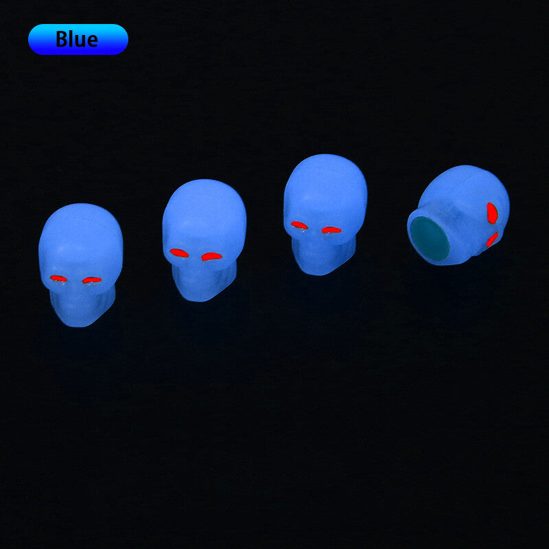 4Pcs Luminous Skull Wheel Tire Caps Air Valve Stem Cover Universal Blue