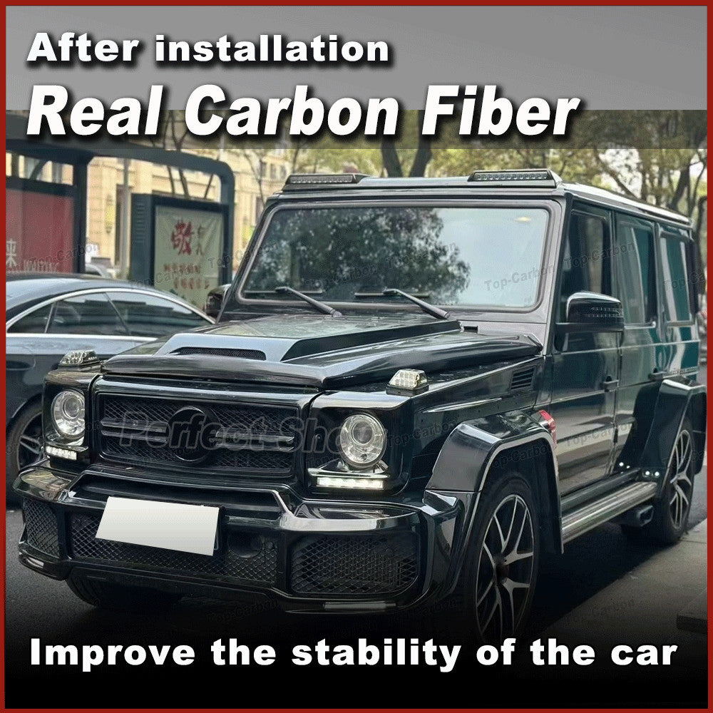 for Benz W463 W464 G500 G63 2004-18 Real Carbon Front Roof Spoiler Wing W/Light