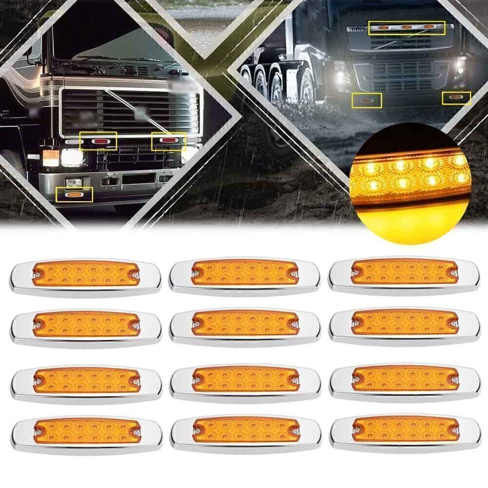 12x Amber 12 LED Sealed Side Marker Clearance Light Fish Shape Truck Trailer 12V