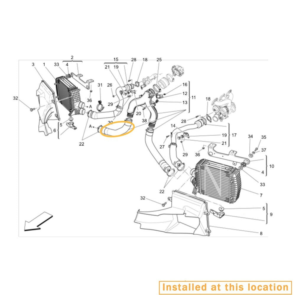 Short intake hose for Maserati Ghibli Quattroporte. equipment manufacturer: 670001350