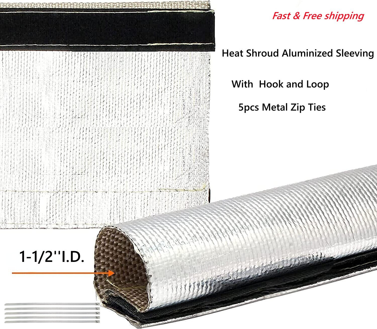 Heat Shroud Aluminized Sleving Heat Shield Fuel Line Cooling Sleeve 1-1/2'ID