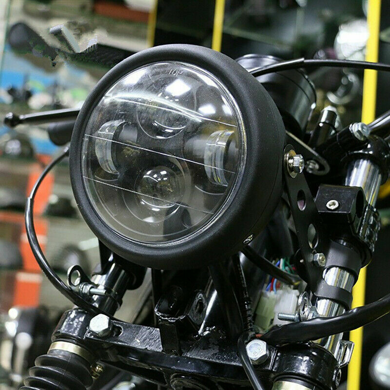 6.5-inch Metal High/Low Beam LED Headlights for Harley Cafe Racer Bobber Black Projector