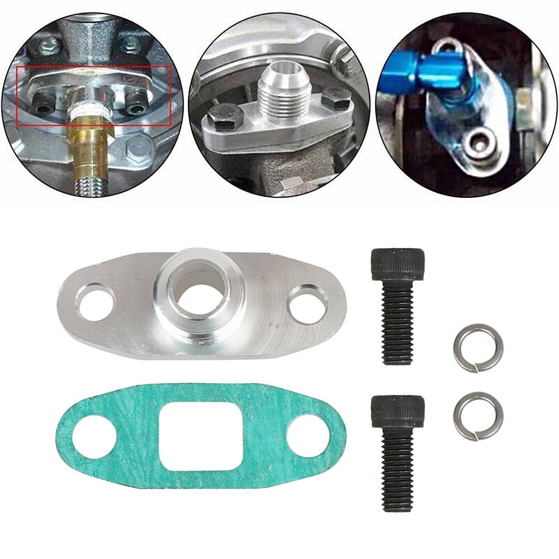 For T3, T4, T04B Turbo Oil Return Drain Flange Gasket AN4 Fitting Adapter Kit