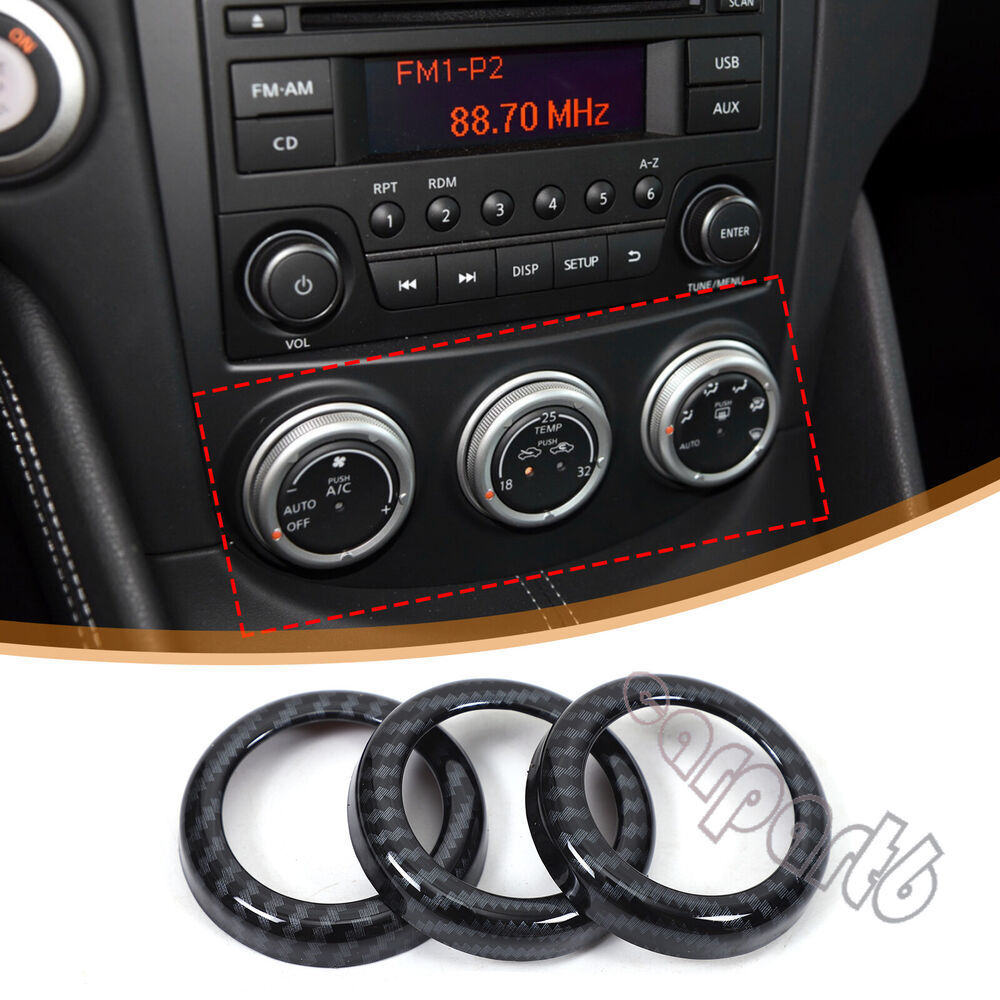 ABS Carbon Fiber A/C Console Knob Ring Cover Trim Set For 2009-2020 for Nissan 370Z