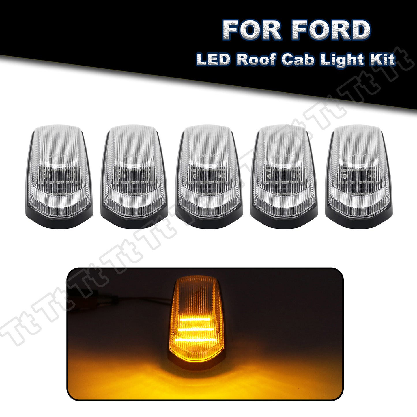 5x Super Duty LED Cab Roof Marker Lights with Clear Lenses for 2017-2022 for Ford F250 and F350