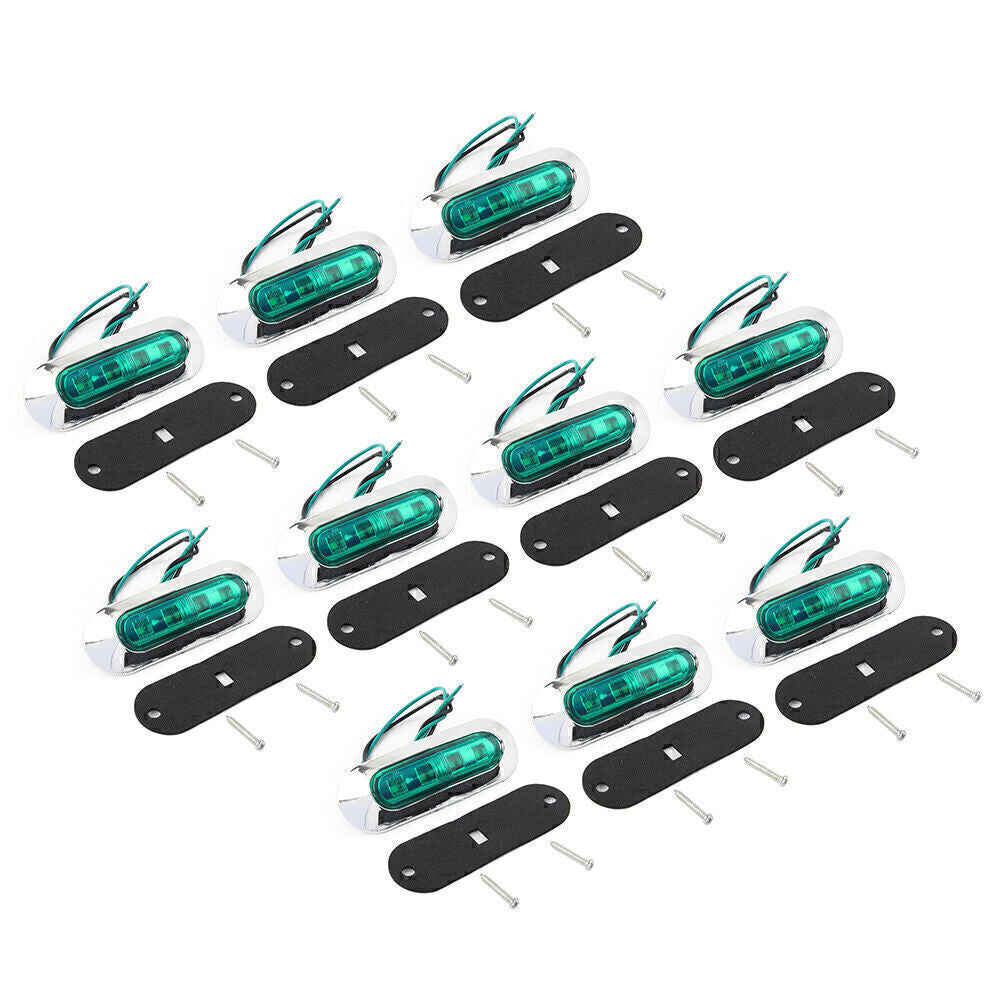10 LED Side Clearance Marker Lights for Cars, Trucks, Trailers, Pickups 12V 24V Green